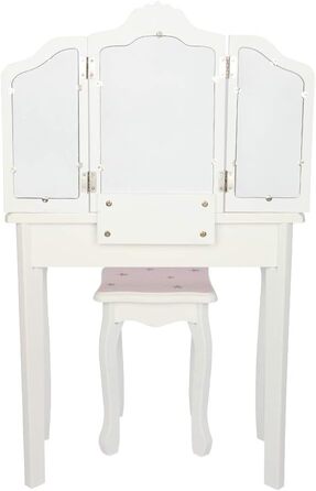 Дитячий туалетний столик LEADZM з пуфом для дівчаток, з двома дзеркалами 180°, комод з шухлядою, для дітей 3-9 років (білий & рожевий)