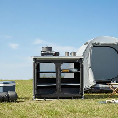 Складний шафа для кемпінгу CampFeuer 102x47x83.5 см, алюмінієвий каркас, кемпінгова кухня з 2 блискавками