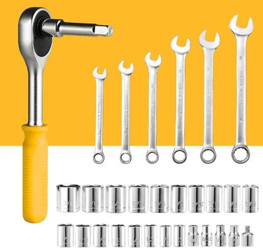 Набір інструментів TLGREEN 198 предметів в кейсі: побутові інструменти з тріскачкою, набір головок, викрутки, універсальний інструментальний набір (жовто-чорний)