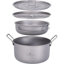 Набір посуду iBasingo Titan для кемпінгу: каструля 1.9L та сковорода 900ml з кришкою. Легкий, портативний, з кришкою, для приготування їжі на відкритому повітрі та вдома. Ti2057C