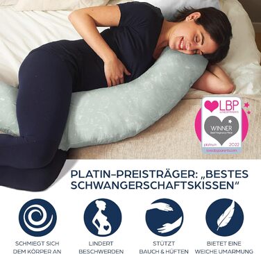 Подушка для вагітних Niimo XXL - подушка для годування, подушка для сну на боці, 100% бавовна, 200 x 70 см, м'ятно-зелений колір