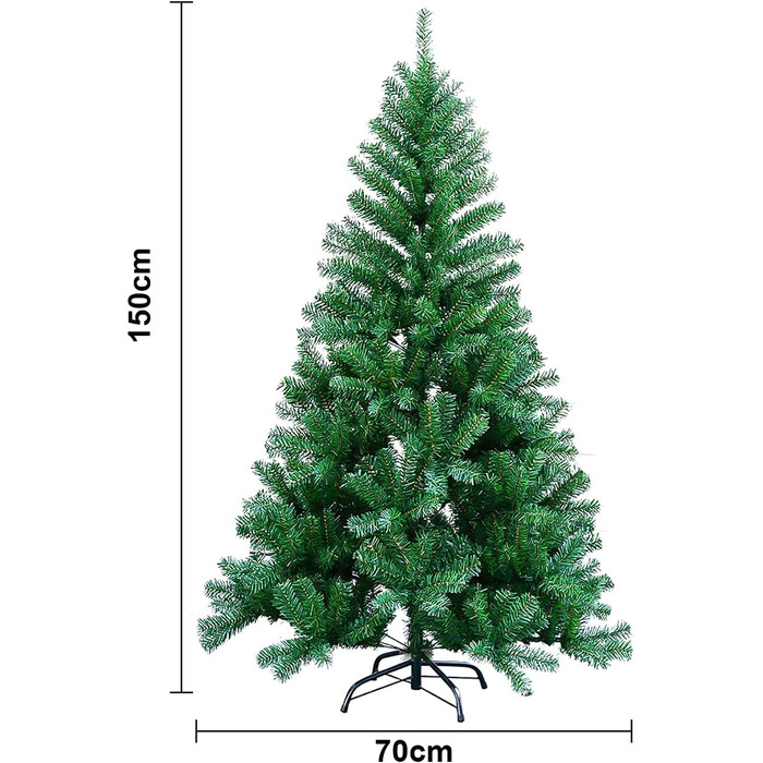 Різдвяна ялинка штучна Різдвяна ялинка з 650 вершинами, вогнестійка ПВХ ялинка, Різдвяний декор зі штучного дерева (зелений, 150 см)