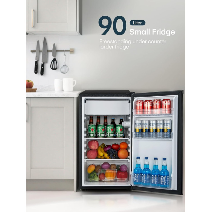 Компактний холодильник FOHERE на 90л з морозильною камерою, відділенням для овочів та 7 рівнями регулювання температури, чорний