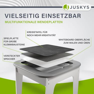 Дитяча меблева група Juskys Milou: стіл та 2 стільці - дерев'яний дитячий столик з місцем для зберігання, сірий колір