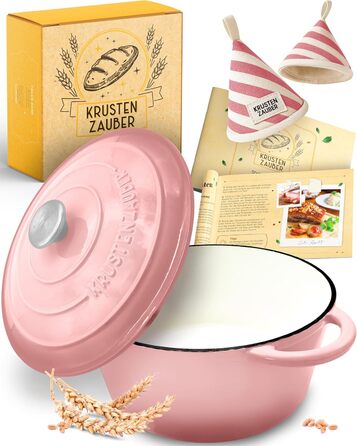 Форма для випікання хліба з чавуну з кришкою Krustenzauber - 28 см, рожева, 4.7л