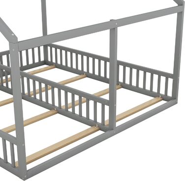Ліжко Merax house 90x200см, дитяче ліжечко 2-в-1 із захистом від випадання та рейковим каркасом, функціональне ліжко двоспальне ліжко для двох дітей, дерев'яне ліжко на дереві для дівчаток та хлопчиків, плоске ліжко, без матраца, сіре 90 x 200 см сіро-дво