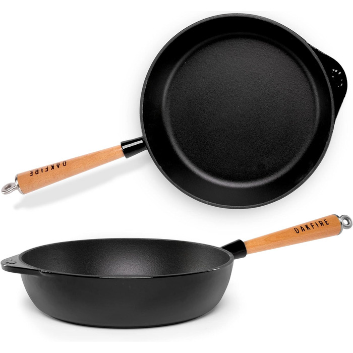 Чавунна сковорода Oakfire, сковорода для гасіння, сковорода з емалевим покриттям, 28 см, індукційний чавун з антипригарною патиною, емаллю. (чорний