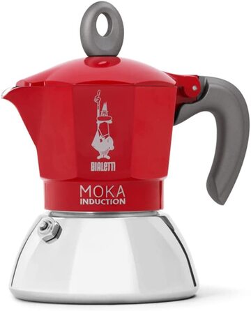 Чайник для приготування мока, підходить для всіх типів плит, Еспресо (190 мл), (2 чашки, New Moka Induction, Червоний)