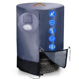 Чохол для коліс автомобіля, великий, міцний, 420D, універсальний, для 4 коліс, з блискавкою, вологостійкий, з світловідбиваючими смугами (Ø 84cm x H 120cm), сірий & чорний