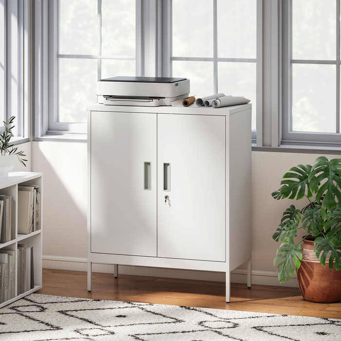 Шафа сталева з 2 дверцятами, офісна шафа, з регульованими полицями, для домашнього офісу, вітальні, гаража, біла