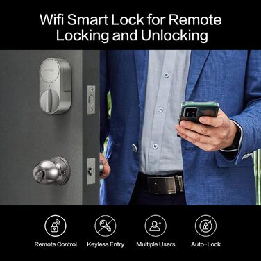 Розумний дверний замок Lockin G30, Wi-Fi і додаток, автоматичне блокування, Alexa/Google, без ключа, сірий 2в1