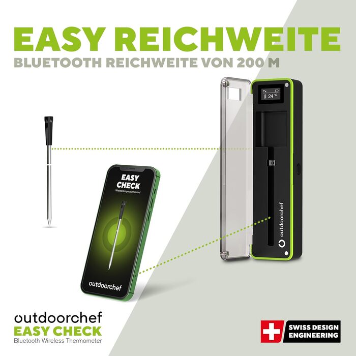 Термометр для гриля Outdoorchef Easy Check Quadro з Bluetooth, 4 датчики, 200м, миюча посудомийна машина, з магнітною док-станцією