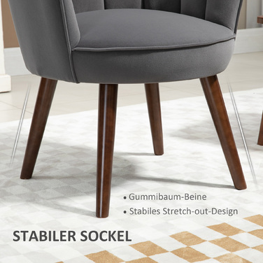 Крісло для вітальні в стилі мушлі, розслаблююче крісло на дерев'яних ніжках, м'яке крісло для читання з оксамитовою текстурою, крісло для спальні темно-сірого кольору.