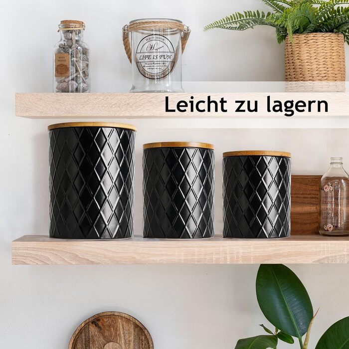 Набір з 3 вазочок для зберігання Miamio Palmanova, кераміка з дерев'яним кришкою, білий та чорний