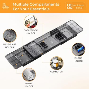 Підставка для ванни чорна, висувна, з полицею для книг, водонепроникна, аксесуари для ванної кімнати