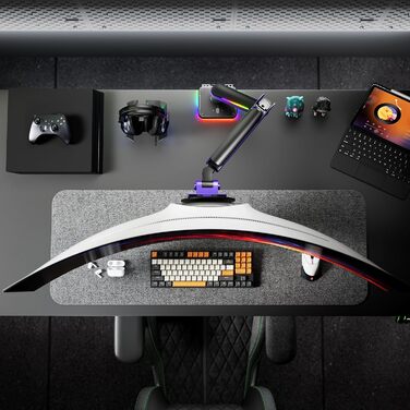 Кріплення для монітора ARES WING Gaming – для моніторів 17-49 дюймів, RGB, витримує до 20 кг, VESA 75/100 мм (фіолетовий)