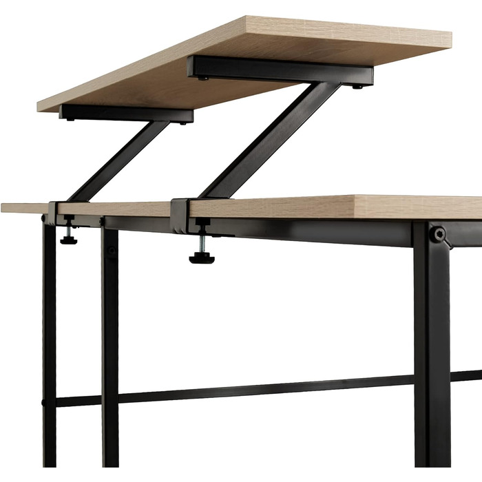 Письмовий стіл у формі tectake L, кутовий стіл з рухомою стільницею монітора, промисловий дизайн, 140 х 130 см, чорний металевий каркас (світле індустріальне дерево, дуб сонома)