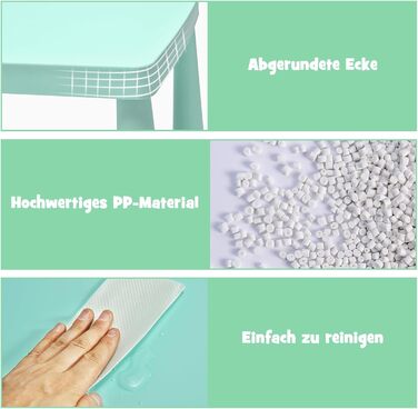 Дитячий столик та 2 стільчики DREAMADE, зелений комплект для навчання, їжі та ігор. Дитячі меблі з пластику для дівчаток та хлопчиків, 3 предмети, заокруглені кути