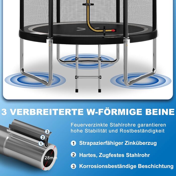 Батут Devoko вуличний Ø183/228/305/366/427 см, сертифікат GS, дитячий батут для саду з сіткою, драбиною та захисним покриттям (183 см, чорно-синій)