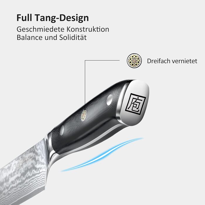 PAUDIN Profi: Ніж кухонний з лезом з нержавіючої сталі, 20 см, Дамаск, Ергономічна ручка, для професійних та аматорських кухарів, подарунок