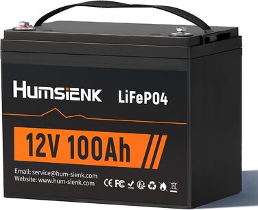 Акумулятор HumsiENK 12V 100Ah LiFePO4, 100A BMS, 20000 циклів, захист від низьких температур, для автофургону/човна