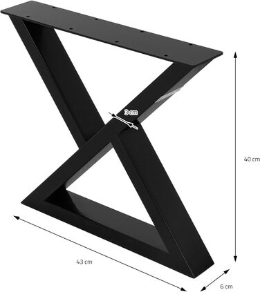 Ніжки столу 43xH40 см, Настільні напрямні X-подібної форми, виготовлені зі сталі з порошковим покриттям, чорний, промисловий дизайн, каркас санчат для журнального столика та лавки, каркас столу, металеві меблеві ніжки для проектів своїми руками, 2 шт.