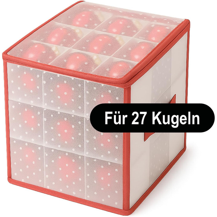 Коробка для зберігання 32 новорічних кулі - органайзер для прикрас на ялинку COM-FOUR - прозора/червона