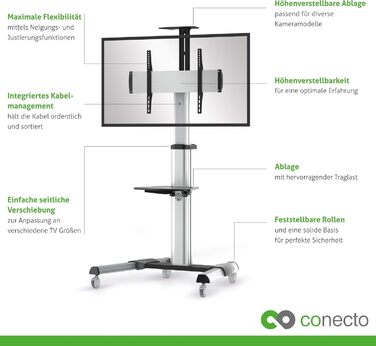 Підставка для телевізора Conecto TV Stand – регульована, поворотна, з роликами, 37-70 дюймів, модель LM-FS02G, срібна