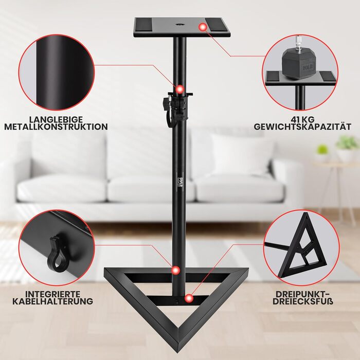 Підставка для акустики Pyle, регульована висота 66-132 см, універсальна, міцна, для студійних моніторів, 40 кг, пара