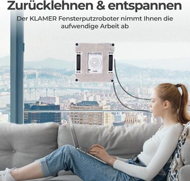 Робот-прибиральник вікон KLAMER 3500 Pa – автоматичний мийник вікон з резервуаром 100 мл, функцією вологого прибирання, розпізнаванням країв, тихий (60 дБ), захист від падіння та смарт-планування. Білий