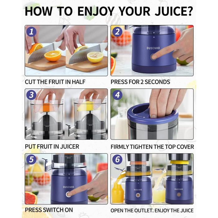 Електрична прес для цитрусових: соковитискач для апельсинів, лимонів та інших цитрусових (фіолетовий)