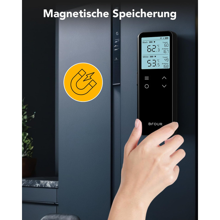 Бездротовий термометр для м'яса BFOUR BF-80 з Bluetooth та Wi-Fi, 2 зонди, 6 сенсорів, IP67 водонепроникний, сенсорне управління, APP-керування, термометр для приготування BBQ, духовки та гриля