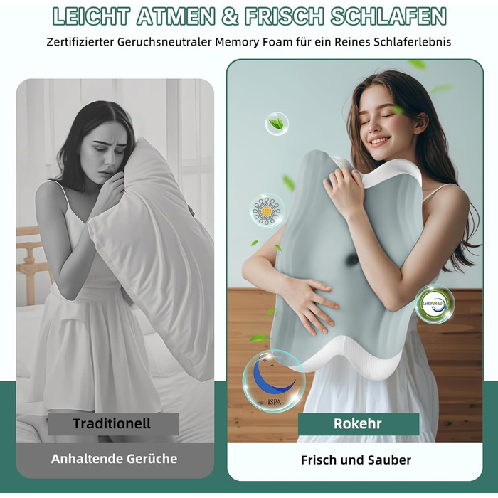 Подушка для сну на боці Rokehr, подушка для шиї, подушка з піною з пам'яті, подушка для підтримки шиї, подушка для сну на спині, животі та боці