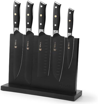 Набір кухонних ножів Wakoli Titanium Noir (5 предметів) з бруском - професійний набір кухонних ножів з титанового покриття, нержавіюча сталь, чорний колір, магнітний бруск