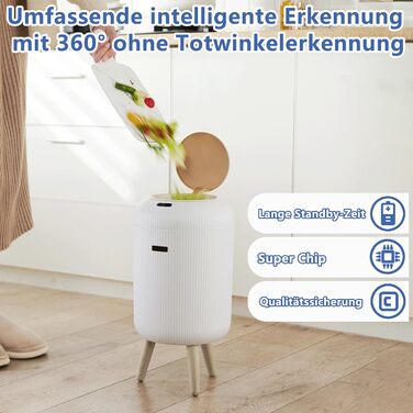 Автоматичний сміттєвий бак з сенсором 12L - Білий сміттєвий контейнер з датчиком для кухні, ванної кімнати, офісу, спальні, туалету. Безшумний, вологостійкий, герметичний.