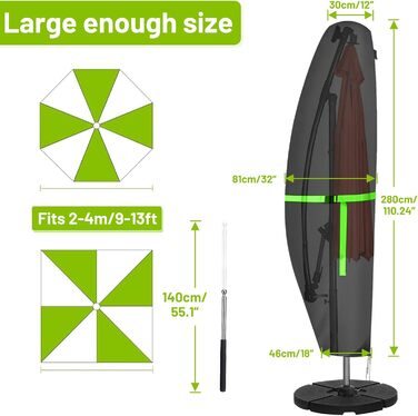 Чохол для парасольки GEMITTO, водонепроникний, 280x30x81/46 см, для парасольки 2-4 м, 420D, захист від вітру та сонця