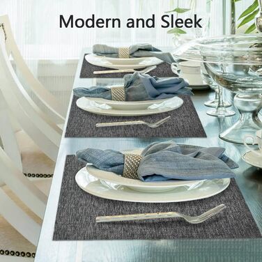 Набори скатертин DACHUI, 8 шт., ткані, з ефектом льону, водонепроникні, термостійкі, миються, довговічні (димно-сірий, темно-сірий)