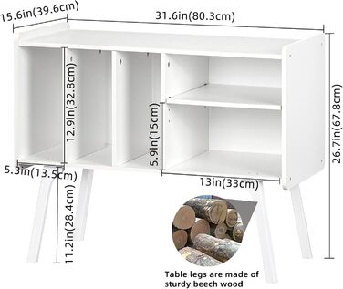 Підставка для програвача LELELINKY з 4 полицями для 220 альбомів, міцна дерев'яна конструкція, стіл Mid-Century, біла полиця для зберігання вінілу