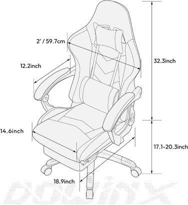 Ігрове крісло Dowinx, ергономічне, гоночний стиль, масажна поперекова підтримка, PU шкіра, висувна підніжка
