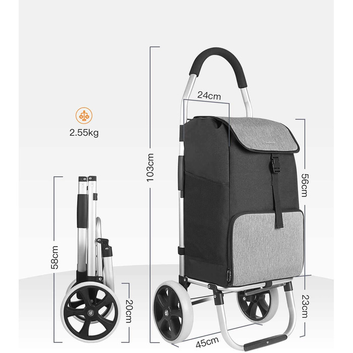 Візок для покупок Inateck з великою вантажопідйомністю і теплоізоляційної сумкою, легка сумка для покупок на коліщатках, макс. вантажопідйомний