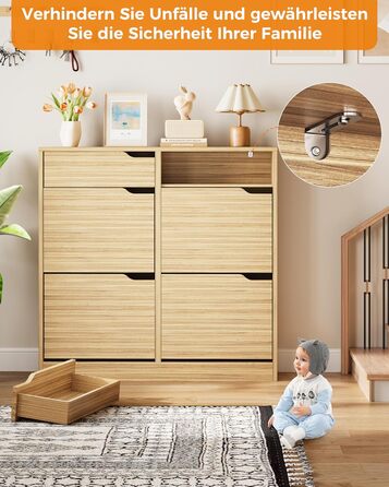 Шкаф для взуття IRONCK з 4 дверцятами, вузький, з 2 висувними ящиками, окремо розташований, з регульованими перегородками, для прихожого, входу та вітальні (білий). Матеріал: дерево. Розміри: 100x23.5x98 см