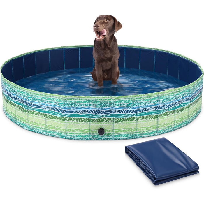Басейн для собак Navaris Складний басейн для собак - Ø 160 x 30 см - Пластиковий басейн для собак - Іграшка для собак Agility - Басейн для собак - Пальми з принтом пальми синій/зелений
