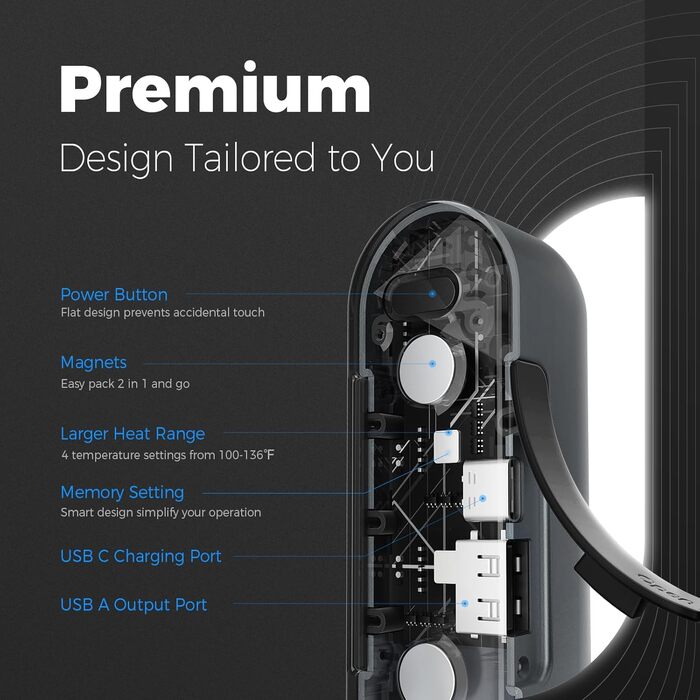 Електричні грілки для рук OCOOPA MagTwins, 10000 mAh, 2 шт., 4 режими нагріву, USB Powerbank для зими, сірий колір