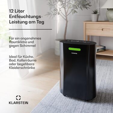 Klarstein AeroDry Smart 12l - електричний осушувач повітря 12л/день, білий, з Wi-Fi, LED дисплеєм та фільтром вугілля, для приміщень до 18м²