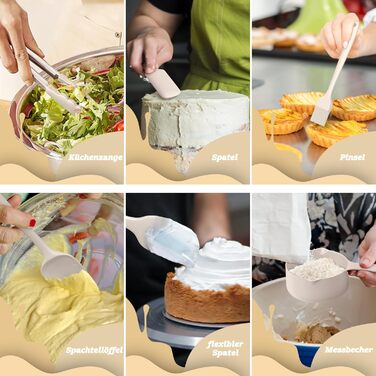 Набір мисок для змішування 6 шт. з нержавіючої сталі, миски для салатів з герметичним кришкою та силіконовим дном, 3 насадки-тертки, набір мисок для випічки/подачі, 6.6 л/3.8 л/2.4 л/1.9 л/1.4 л/0.6 л - Хакі