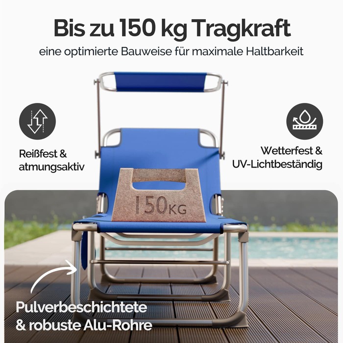 Шезлонг Ibiza Blue 190x59x29см Alu Sun Canopy