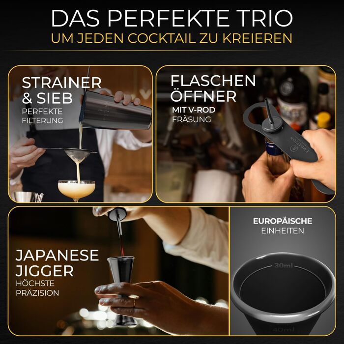 Коктейльний набір Schwarz 14 предметів: шейкер Бостон 825 мл, аксесуари для коктейлів, рецепти, професійний та початківець, подарунковий набір чорний
