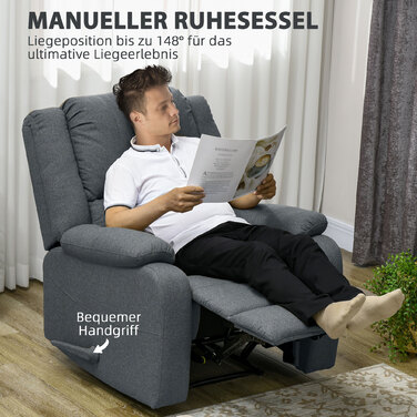 HOMCOM Recliner Ручна вантажопідйомність до 150 кг Льон Реклайнер для телевізора Реклайнер для телевізора з бічною ручкою та підставкою для ніг