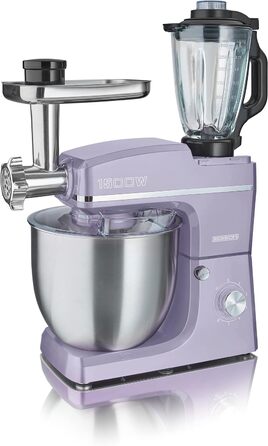 Кухонний комбайн HEINRICHS 3-в-1: міксер, м'ясорубка, кухонний прилад 1500W, 6 швидкостей, 1.5л чаша, 10л нержавіюча сталь (фіолетовий)