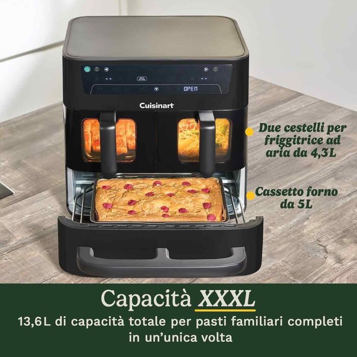 Фритюрниця Cuisinart XXL 10.4L з двозонним нагріванням | Без PFAS та хімікатів | Для смаження, грилю, випікання, дегідратації та підтримання тепла | 2 x 5.2L, 8+ порцій | Знімні деталі, придатні для миття в посудомийній машині (3 камери, чорний)